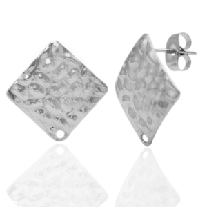Stainless steel earrings/earpin square hammered with eye Silver