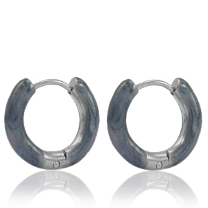 Stainless steel earrings creole enamel 16mm Blue Grey-Gold