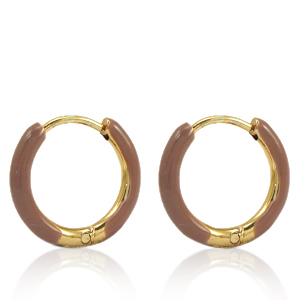 Stainless steel earrings creole enamel 14mm Russet Brown-Gold