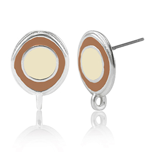 DQ European metal findings earrings with loop Antique Silver-Ivory White-Brown (nickel free)