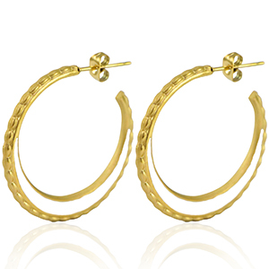 Stainless steel earrings creole 30mm Gold-White