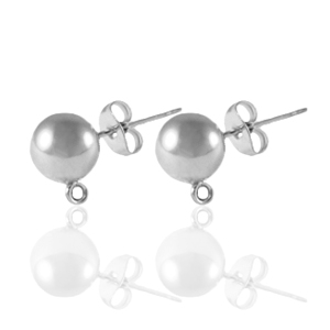 Stainless steel earrings / earpins with loop 6mm Silver