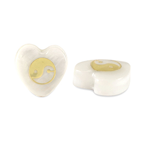 Glass beads heart shell look Yin & Yang White-Gold