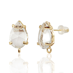 Crystal Glass earrings / earpins with loop drop Crystal-Gold