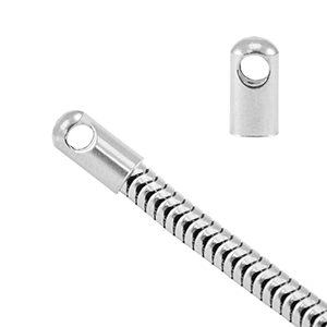 Stainless Steel findings end cap for belcher chain snake for chain snake &Oslash;3.4mm Silver