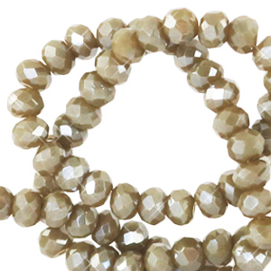 Top faceted beads 4x3mm disc Khaki Green-Pearl Shine Coating