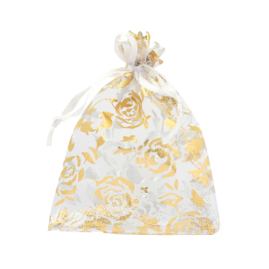 Jewellery Organza Bag 9x12cm rose White-Gold