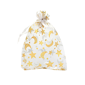 Jewellery Organza Bag 7x9cm moon and star White-Gold