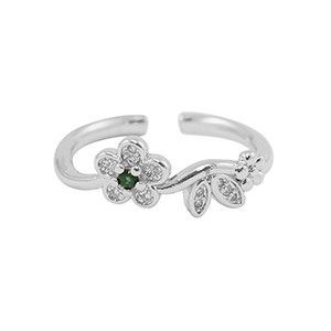 Brass TQ metal ring cubic zirconia Silver-Crystal Black