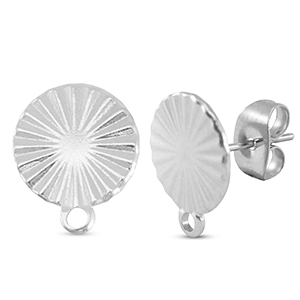 Stainless steel findings earrings / earpin round with loop Silver