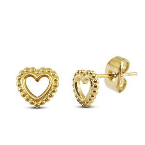 Stainless steel earrings / earpins heart Gold