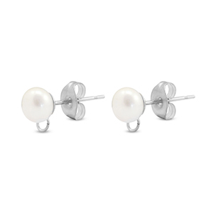 Stainless steel findings earrings / earpin imitation pearl with loop 6mm Silver