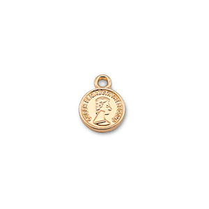 Metal charms round with Queen Elisabeth Gold