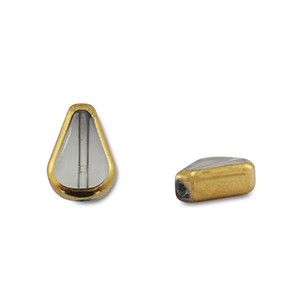 Glass beads drop Grey Transparent-Gold