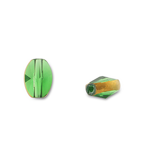 Glass beads oval Green Transparent-Gold