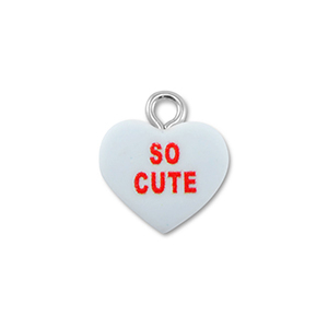 Resin pendants heart "SO CUTE" Light Blue-Red