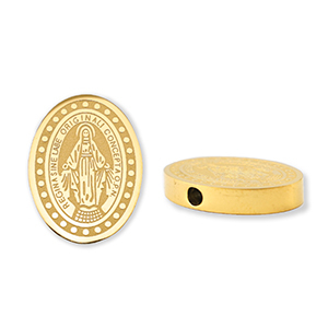 Stainless steel beads oval religious Gold