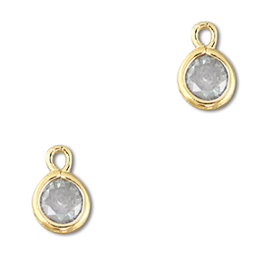 Crystal glass charms round Transparent-Gold