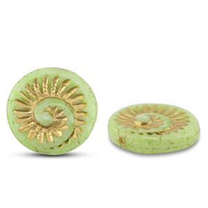 Czech Beads fossil shell 18mm Olive Green-Gold