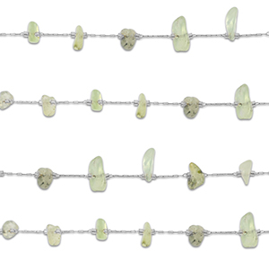 Stainless steel findings belcher chain Prehnite irregular Silver-Light Green