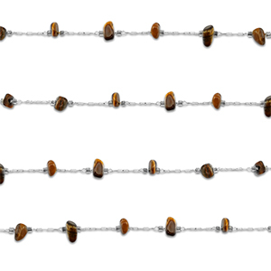 Stainless steel findings belcher chain Tigereye irregular Silver-Golden Brown
