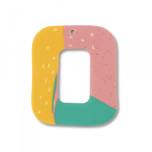 Polymer pendants square Green-Pink-Ochre Yellow