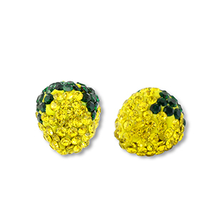 Acrylic beads with rhinestones lemon Yellow-Dark Green