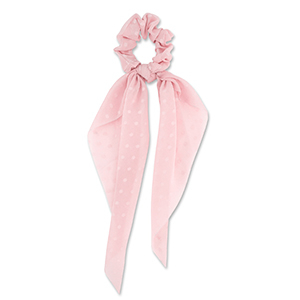 Scrunchie hair tie with ribbon dots Light Peach Pink