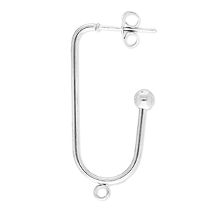 Stainless steel findings earrings / earpin oblong oval with loop Silver