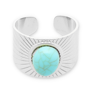 Stainless steel rings with imitation natural stone Silver-Turquoise