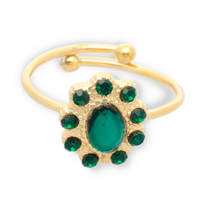 Stainless steel rings Gold-Dark Green