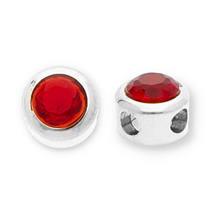 Stainless steel beads disc with strass Silver-Red