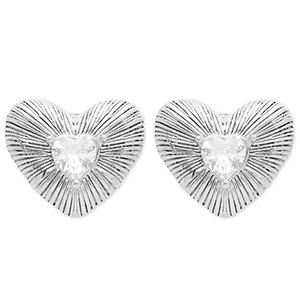 Stainless steel earrings / earpins heart Silver-Crystal