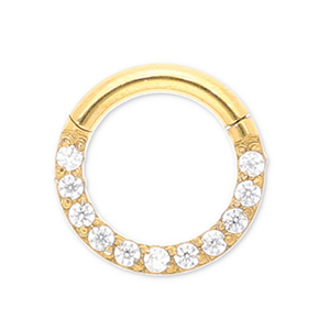 Stainless steel ear piercing clicker ring with strass Gold-Crystal