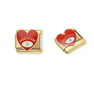 Stainless steel charms for italian bracelet heart with Eye of Providence Gold-Dark Red-White