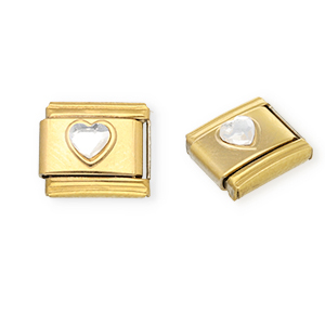 Stainless steel charms for italian bracelet heart with strass Gold-Crystal