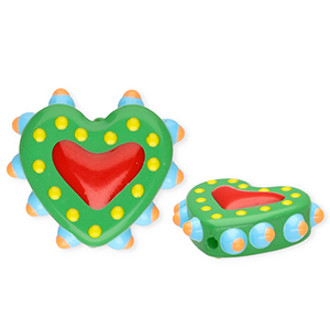 Handmade glass beads heart Green-Red-Multicolour