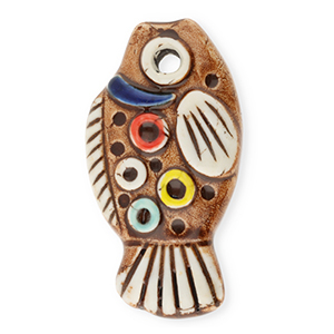 Pendant ceramic fish Brown-White-Dark Blue-Red