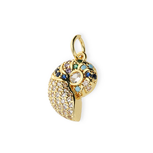 Brass TQ metal charms shell with rhinestones Gold-Transparent-Blue