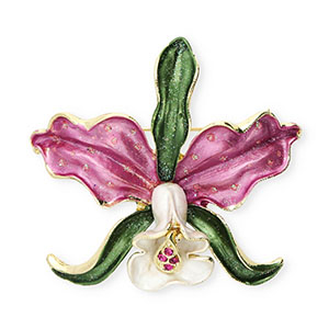 Brooches flower with strass Gold-Orchid Pink-Green-White